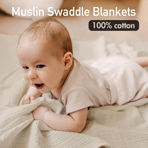 Graceful Muslin Swaddle Blankets - 3 Pack Breathable Soft Receiving Blankets, Large 38 x 40 Inches