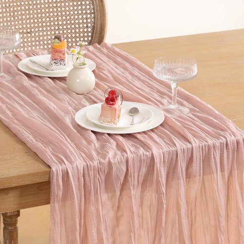 Boho Dusty Pink Cheesecloth Table Runner by [Brand Name] - 10FT Rustic Gauze for Weddings & Events | 35x120 Inch
