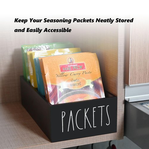 CHONIC Seasoning Packet Organizer, Pantry Organizer, Food Packet Storage Organizers, Modern Farmhouse Kitchen Organization Bins for Food Mixes, Spices, Gravy, Taco, and Dressings Packets (Black)