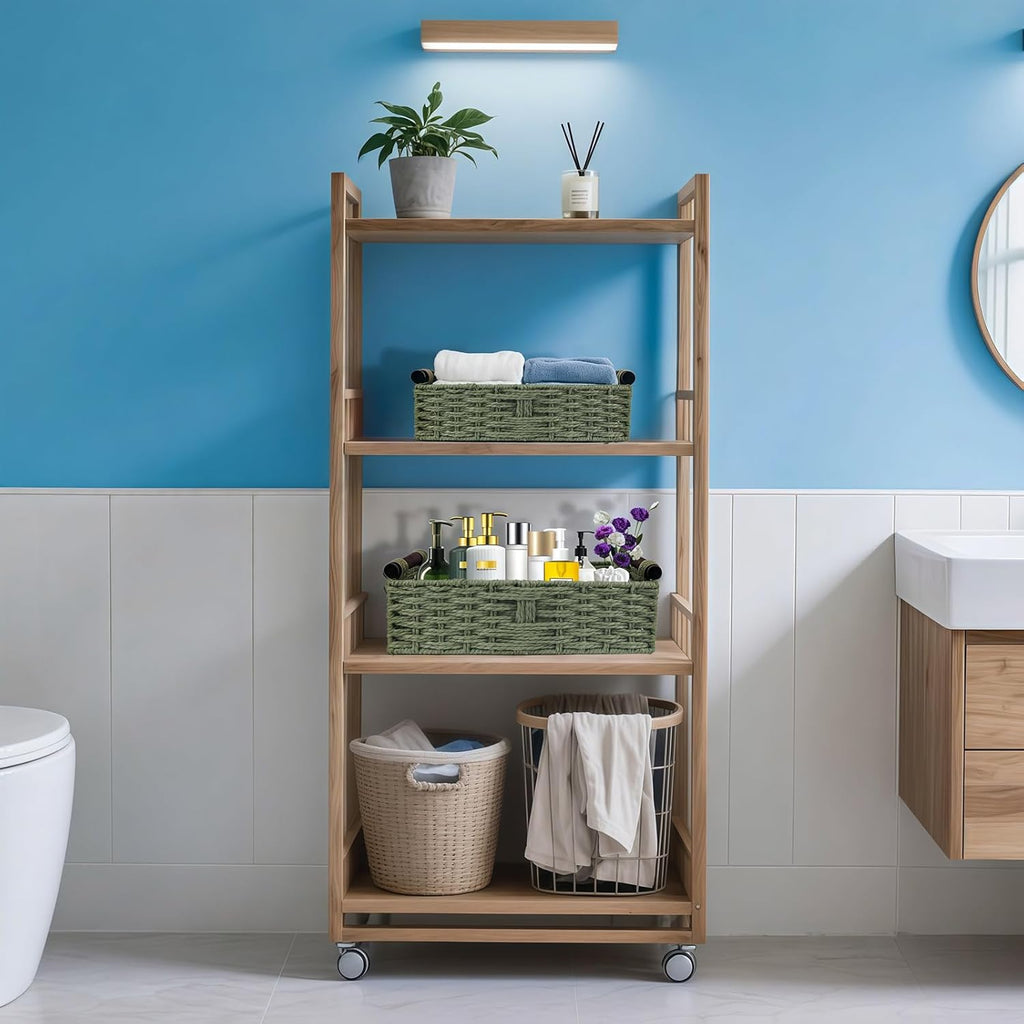 Skiennix Green Toilet Basket | Stylish Bathroom Organizer & Storage | 2-Piece Paper Rope Wicker Holder