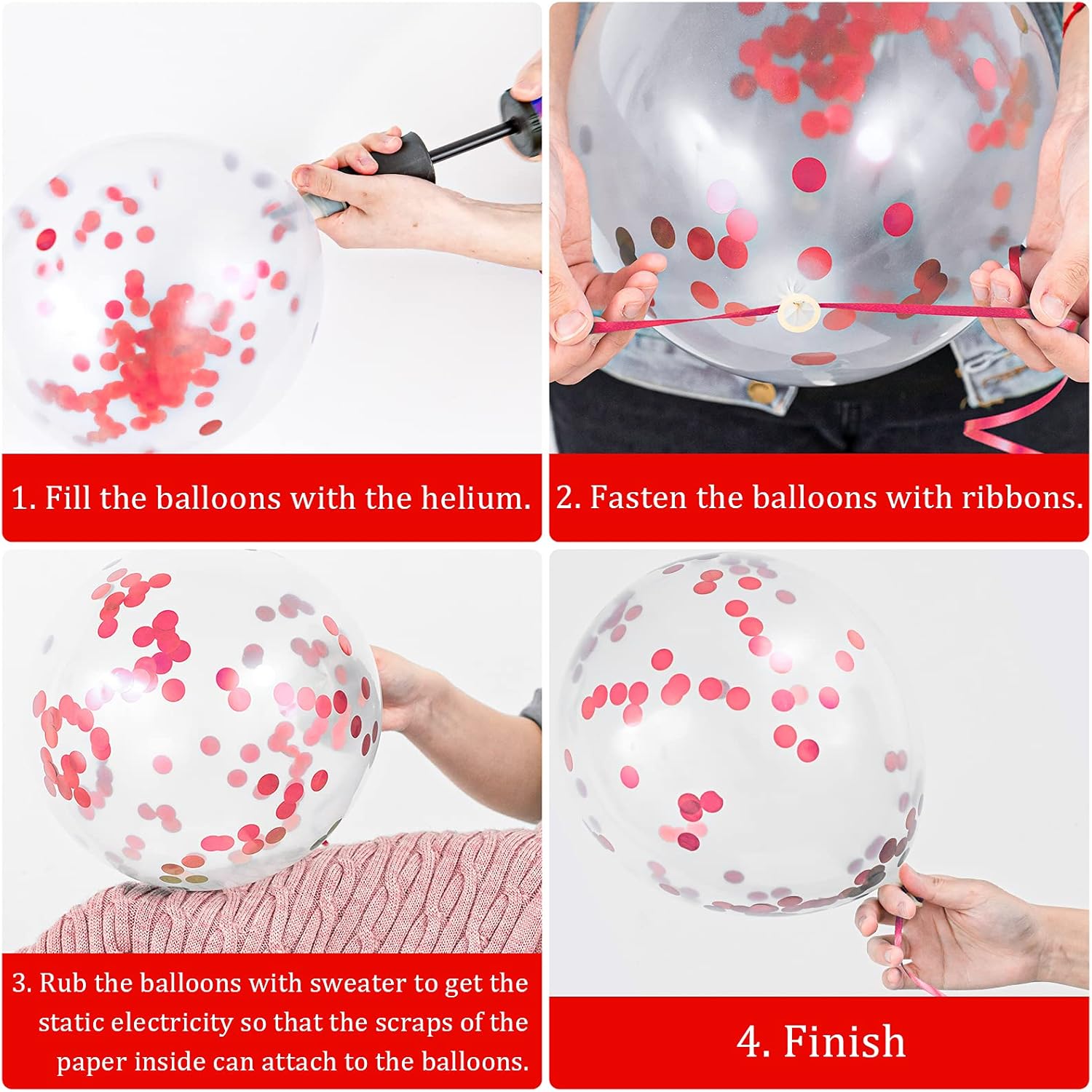 Whaline Graduation Party Balloons Set - 60 Pcs Confetti Latex Balloons with Red Ribbon | Red & White Designs