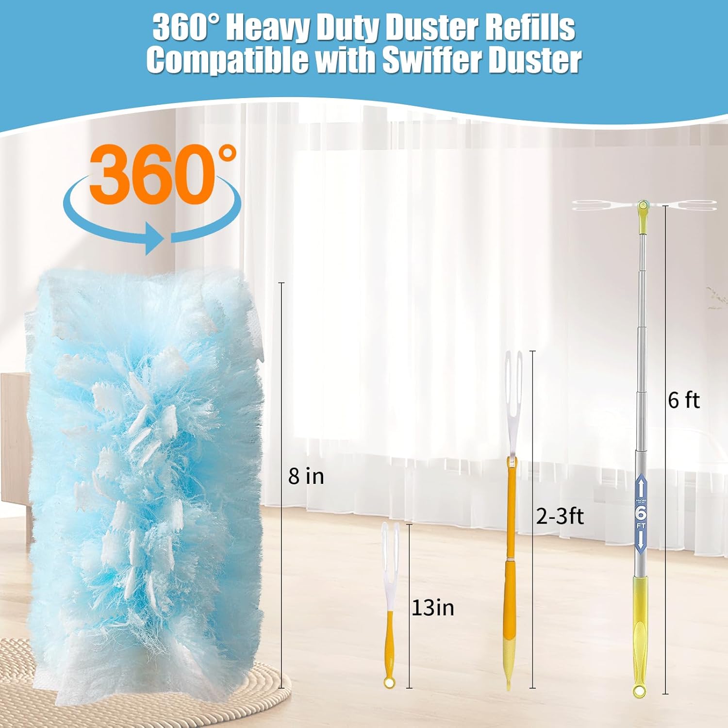 Skiennix 360° Heavy Duty Duster Refills - 40 Count Extra Thick Disposable with 35-Inch Retractable Handle