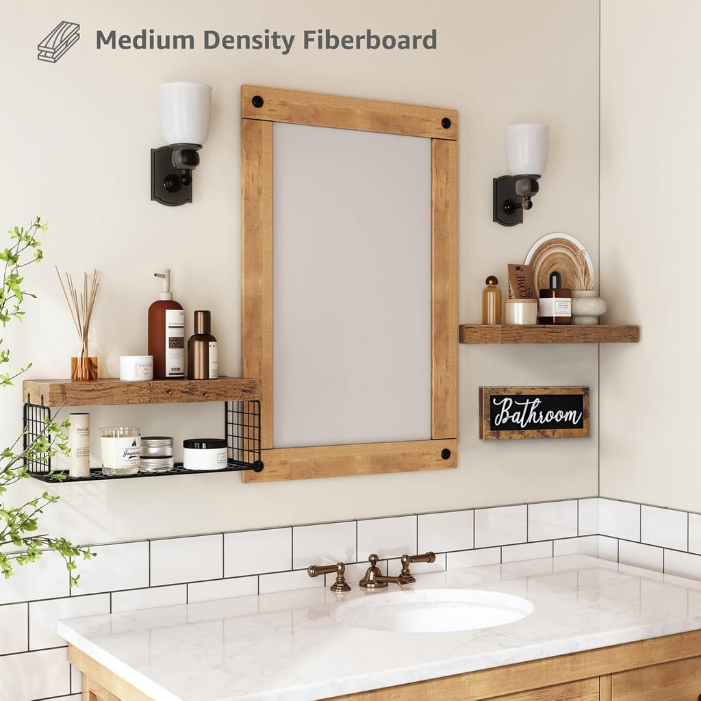 QEEIG Bathroom Shelves Over Toilet - Rustic Brown Wall-Mounted Storage | 16-Inch Floating Shelf Set