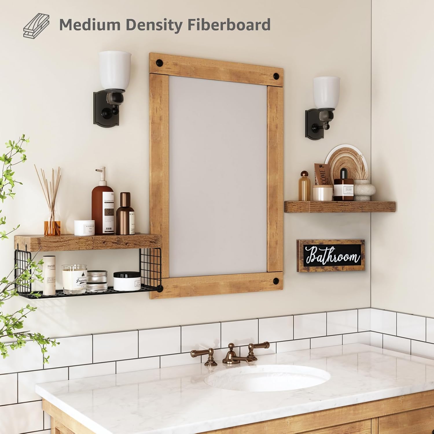 QEEIG Bathroom Shelves Over Toilet - Rustic Brown Wall-Mounted Storage | 16-Inch Floating Shelf Set