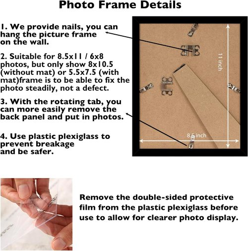 JCJMY Picture Frame Set of 2 - 8.5x11 Inch Frames with 6x8 Inch Mat for Photos & Certificates | Black