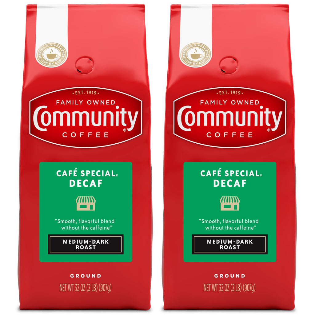 Community Coffee Café Special Decaf Ground Coffee, Medium Dark Roast, 32 Ounce Bag (Pack of 2)