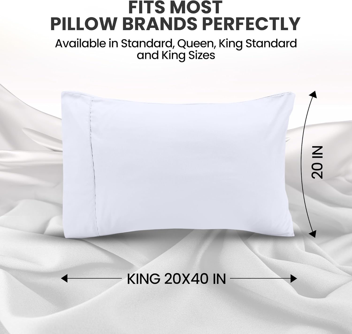 Utopia Bedding King Pillow Cases - Soft Brushed Microfiber - 2 Pack, 20 X 40 Inches | Fade Resistant, White