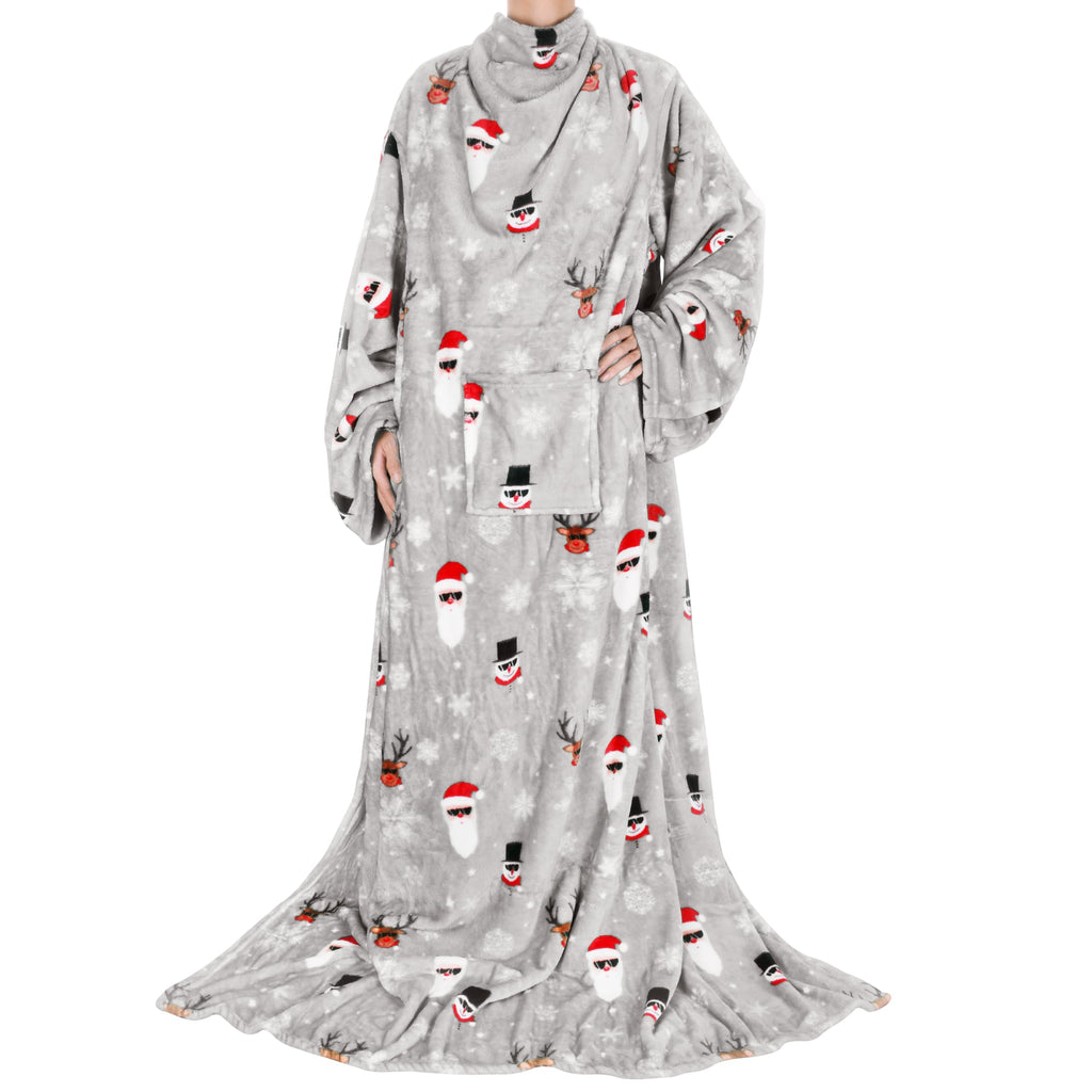 Catalonia Wearable Blanket with Sleeves and Pocket, Cozy Soft Fleece Mink Micro Plush Wrap Throws Blanket Robe for Women and Men, Ugly Christmas