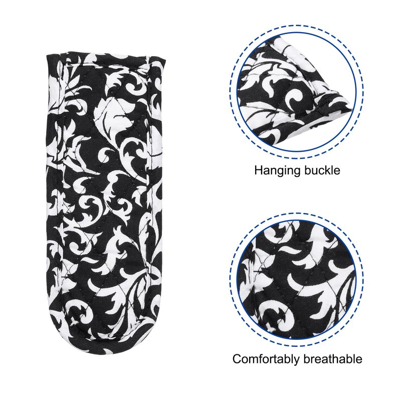 uxcell 4Pcs Pan Handle Sleeve, Pot Handle Covers Heat Resistant Iron Skillet Handle Covers for Kitchen Baking Cooking Supplies, Black White Flower 2.8 in x 7.5 in