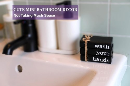 LIVDUCOT Mini Book Stack - Farmhouse Bathroom Decor | Reversible Wooden Accent for Guest Restroom
