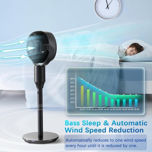 JYMIPA Oscillation Standing Fan - Whisper Quiet Pedestal Fan with 3 Modes & Remote | 24-42" Adjustable Height