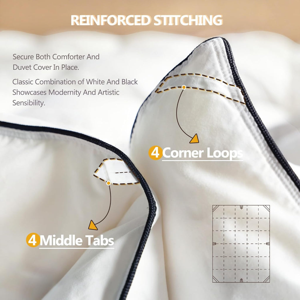 Skiennix Queen Size White Goose Down Fiber Comforter - Super Cozy & Soft Hotel Quilted Duvet Insert | All-Season Fluffy Luxury