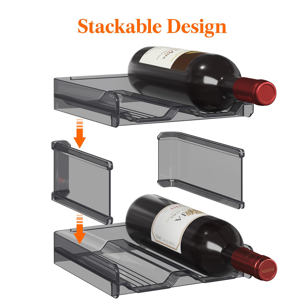 Lifewit Plastic Stackable Wine Rack for refrigerator, Cabinet, Countertop,Wine Bottle Holder, Water Bottle Organizer for Fridge, Pantry, Black, Hold 8 Bottles
