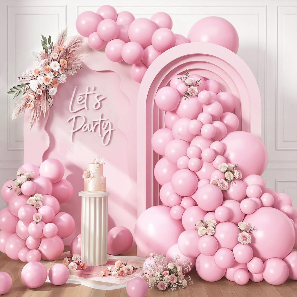 RUBFAC Pastel Pink Balloons - 129pcs in Various Sizes for Garland & Arch | Perfect for Parties & Celebrations