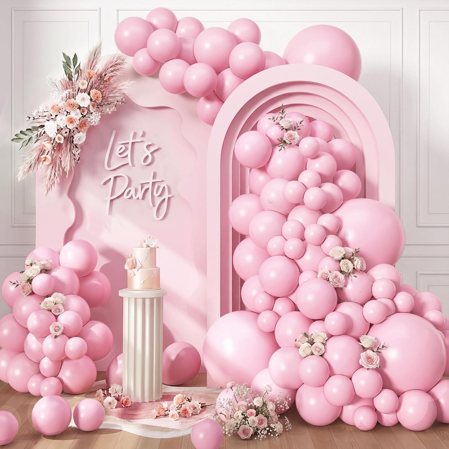 RUBFAC Pastel Pink Balloons - 129pcs in Various Sizes for Garland & Arch | Perfect for Parties & Celebrations