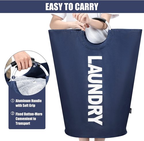 DOKEHOM X-Large Collapsible Laundry Basket - 125L Capacity, Durable Fabric, Dark Blue Color