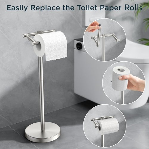 FORIOUS Toilet Paper Holder - Rustproof Stainless Steel Double Post Design | Pivoting Brushed Nickel Finish