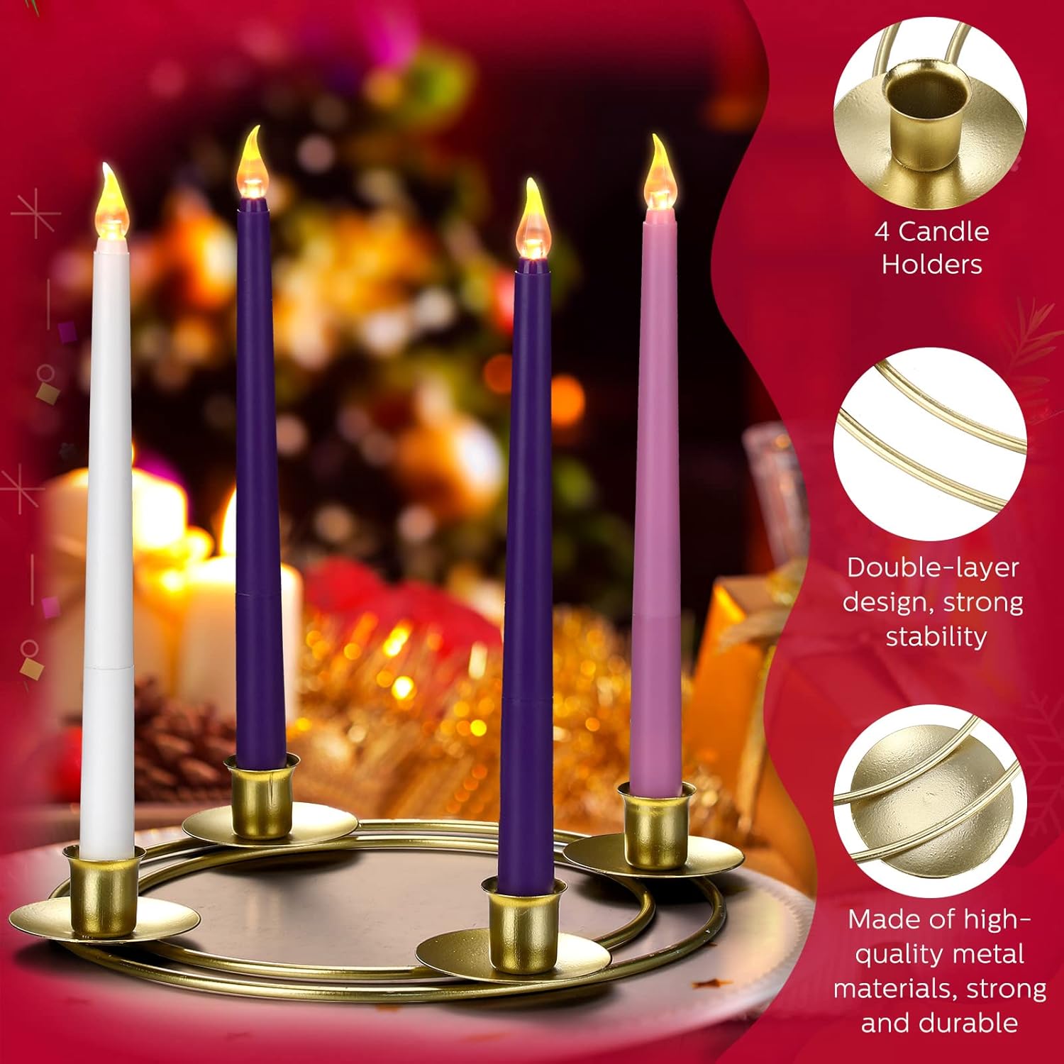 Sliner Christmas Advent Wreath Ring - Metal Candle Holder for Festive Table Decorations | 2 Pcs Set
