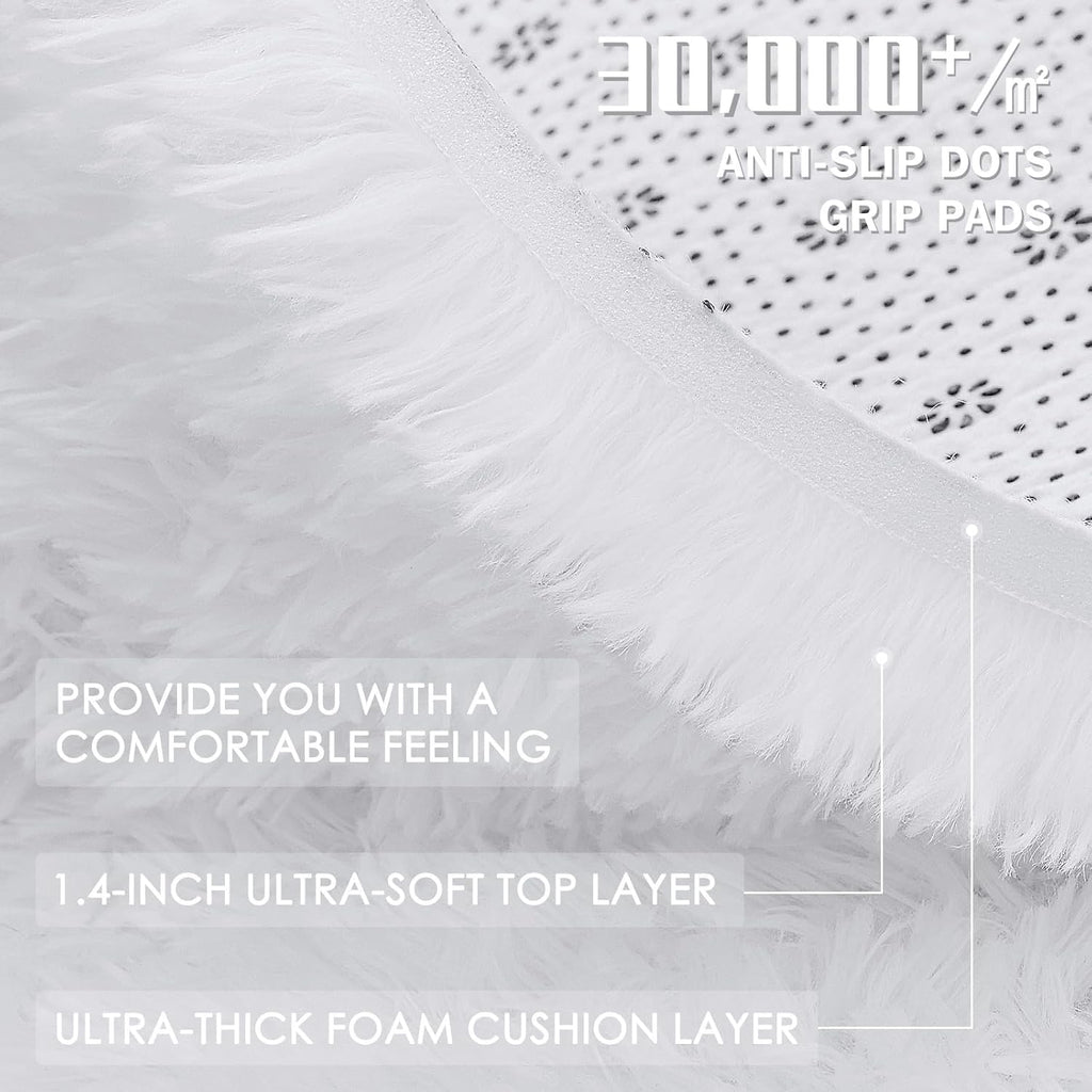 OLANLY Large Area Rug - Soft Fluffy Shaggy Carpet for Living Room & Bedroom | 8x12, White