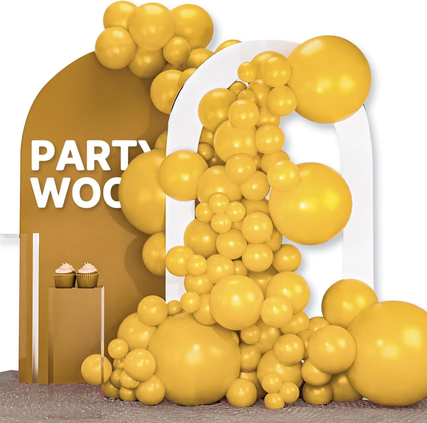PartyWoo Mustard Yellow Balloons - 120-Piece Boho Neutral Fall Balloon Arch Kit | Various Sizes for Birthday & Baby Shower Decor
