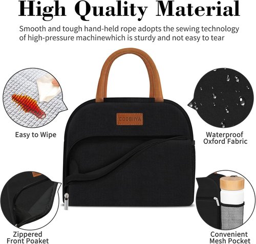 Coobiiya Insulated Lunch Box - Leakproof Reusable Tote Bag for Work & Travel | Compact 10L (Black)