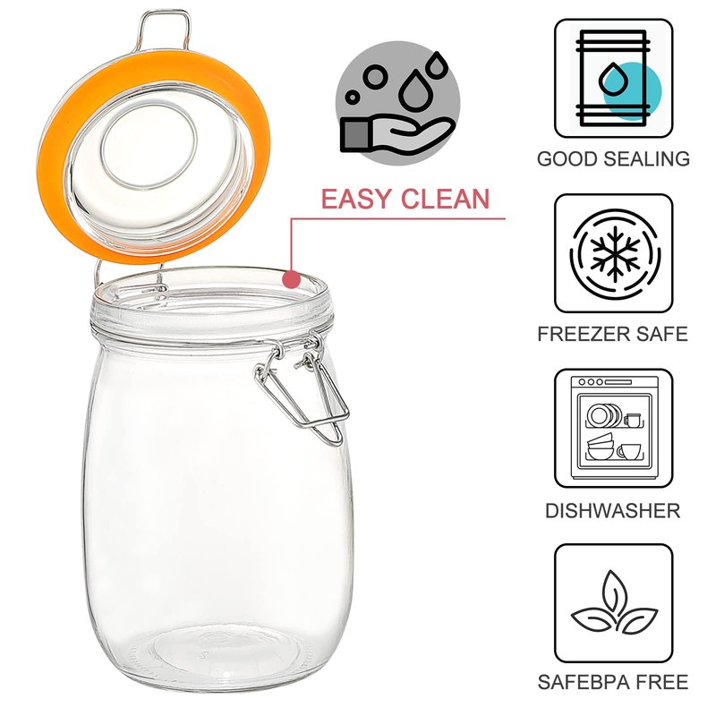 DANALLAN Wide Mouth Mason Jars, 4Pcs 32 oz Glass Jars with Airtight Lid Large Mason Canning Jars Clear Storage Canister Jars with Measurement Marks for Canning Flour Jam Jelly Coffee Sugar Beans