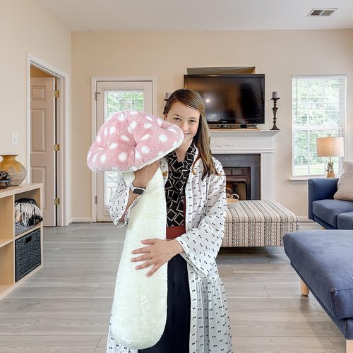 Hofun4U Mushroom Plush Pillow - 39 inch Mushroom Shaped Stuffed Long Pillow - Mushroom Stuffed Pillow - Christmas Birthday Sofa Home Decoration (Pink)