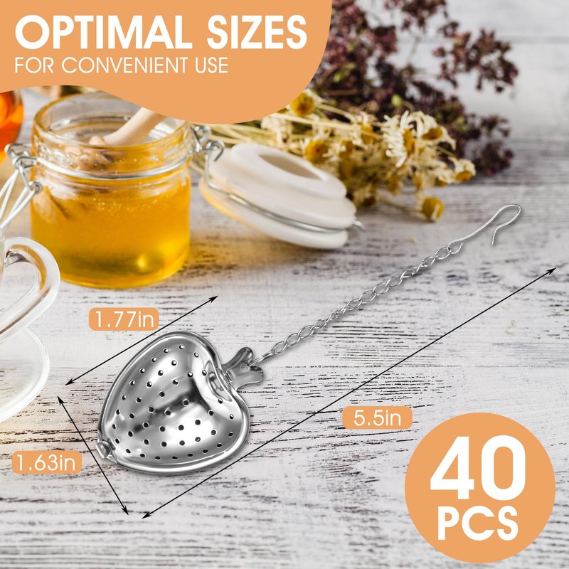 40 Pcs Stainless Steel Tea Ball Mesh Tea Infuser Strainers Premium Tea Filter Tea Interval Diffuser with Extended Chain Hook for Brew Loose Leaf Tea and Seasonings &spices