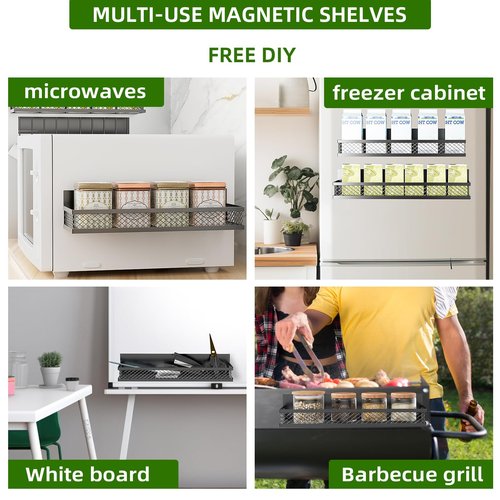 Umomi Magnetic Spice Rack for Refrigerator, 5 Pack Magnetic Shelf for Refrigerator, Moveable Fridge Magnetic Spice Racks with 10-Hook Rack for Kitchen Organizers and Storage