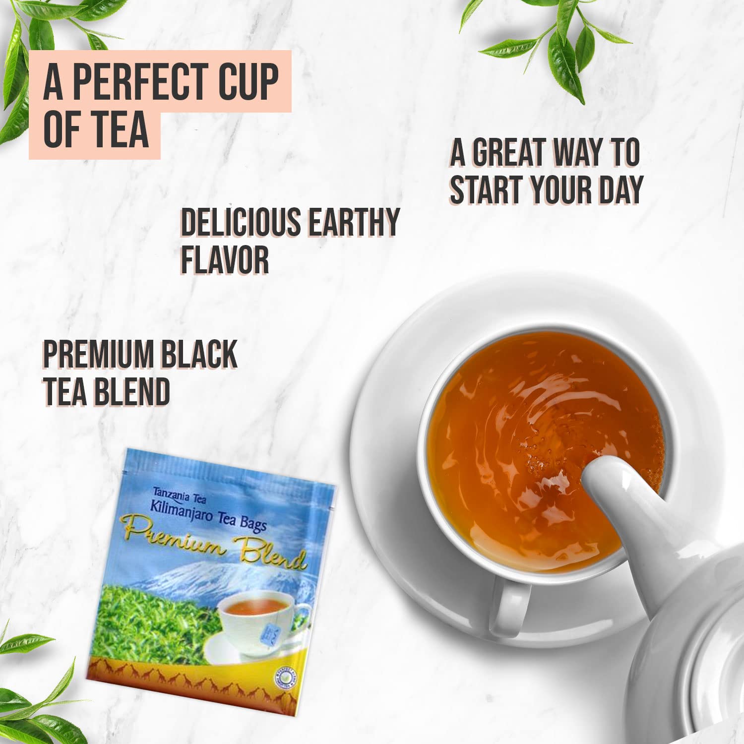 KILIMANJARO INFUSIONS - Premium Blend - Tanzania - Black Tea - 50 Tea Bags With String and Tag - 100g