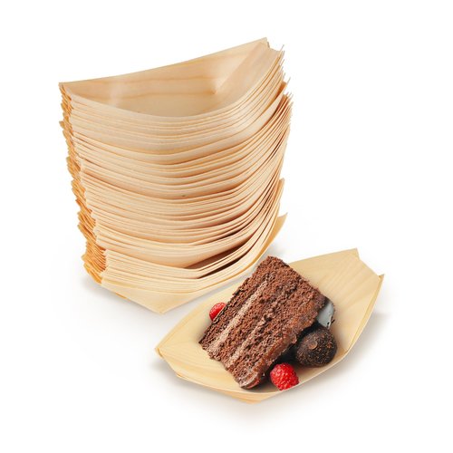 BambooMN - Disposable Food and Appetizer Wood Boat Dishes - 6.7" x 3.5" x 1" - 300 Pieces