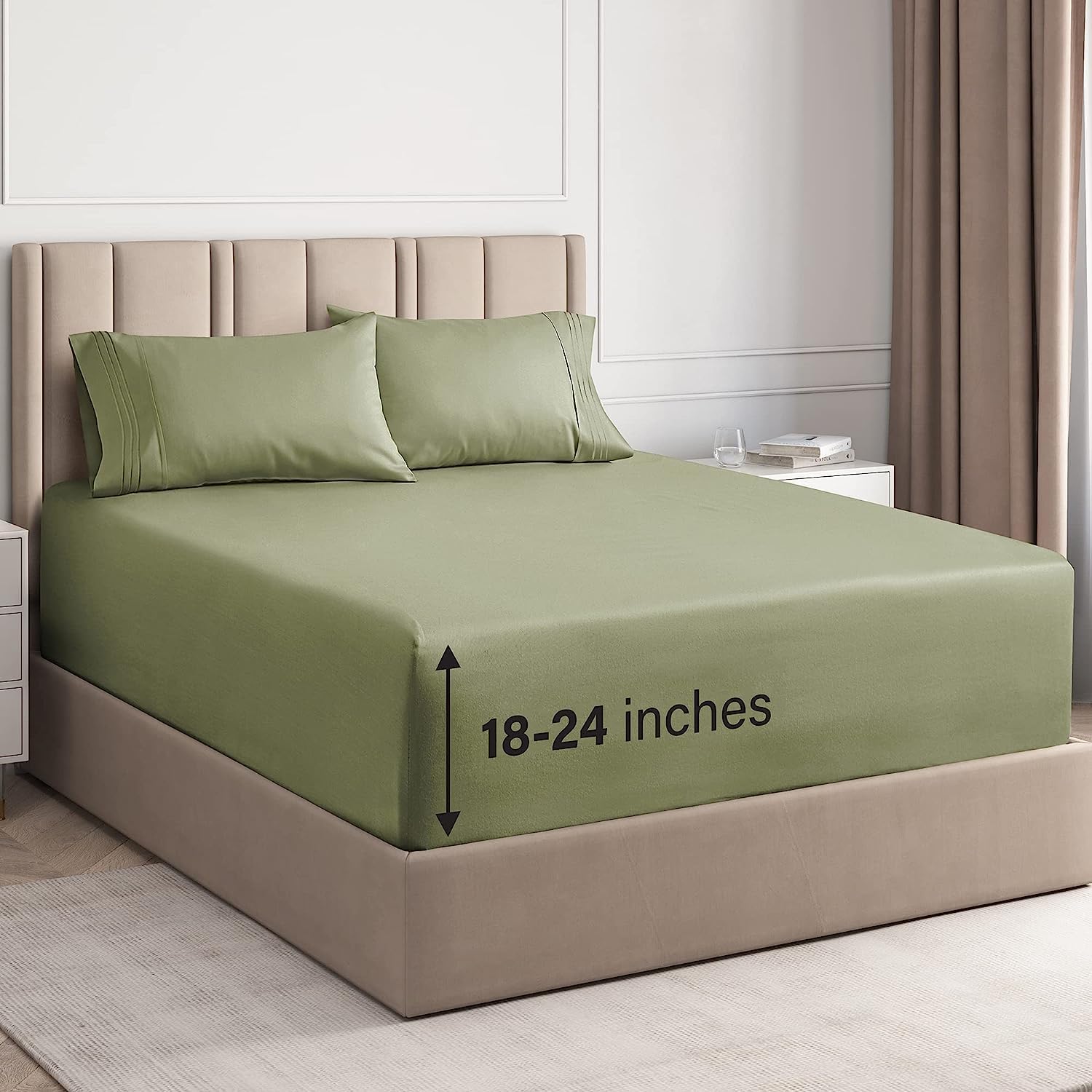 Skiennix Extra Deep Twin XL Sheet Set | 4-Piece Breathable Cooling Bedding - Soft, Wrinkle-Free Sage Green