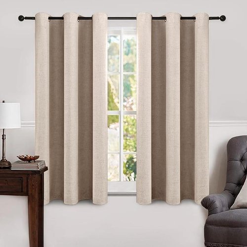MIULEE Blackout Thermal Insulated Curtains - Linen Texture Natural Beige Drapes | 42 x 63 Inches (2 Panels)