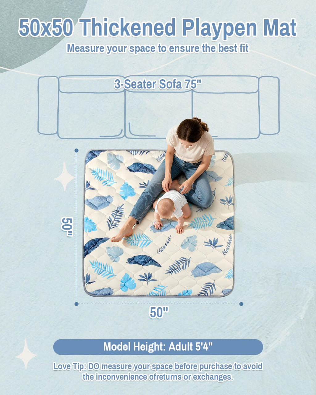 Thickened Baby Play Mat by [Brand Name] - Non-Slip, Foldable 50x50 Playpen Mat for Crawling & Travel