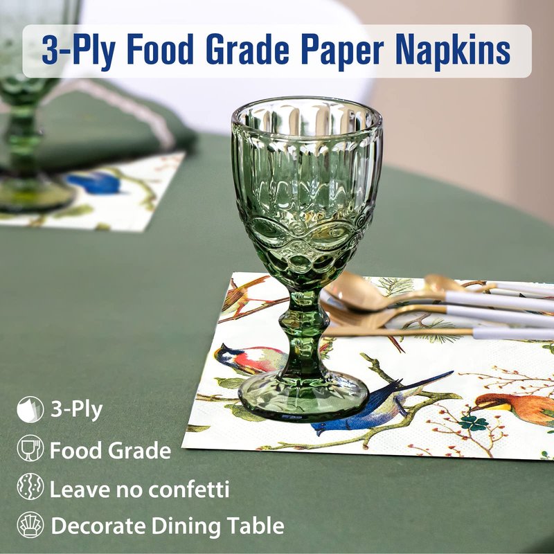 150 Bird Cocktail Beverage Napkins 3 Ply Bar Square Disposable Party Napkins Dessert Coffee Drink Napkins Guest Paper Hand Towels for Bathroom Wedding Tea Party Table Decoupage Napkins