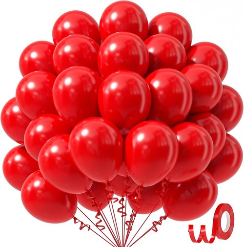 Awenztech Red Balloons - 12-Inch Latex Party Balloons | 50pcs for Baby Showers, Weddings & Birthdays