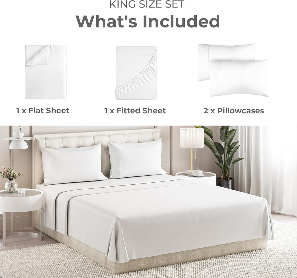 Sleepy Town King Size Bed Sheets - 4-Piece Set - Extra Soft & Cooling Brushed Microfiber - Deep Pocket - White
