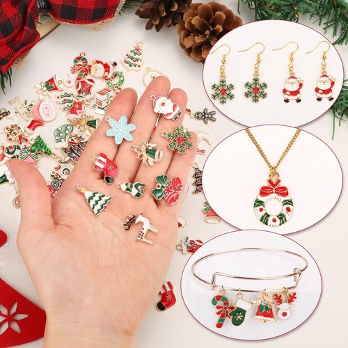 Acejoz Christmas Charms - 100Pcs Gold Enamel Jewelry Pendants for Bracelets & Earrings