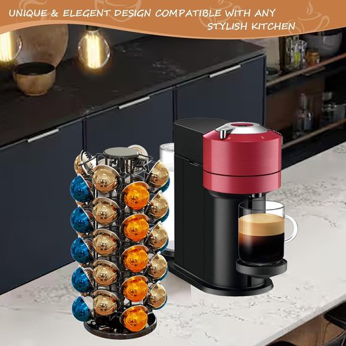 Blacksmith Family Coffee Pod Holder - 360° Revolving Organizer for 40 Nespresso Vertuo Pods - Piano Black