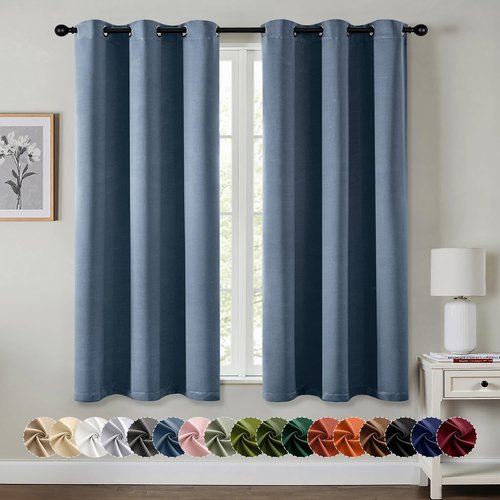 MIULEE Stone Blue Blackout Curtains - Thermal Insulated Room Darkening Drapes | 63 Inches Long, 2 Panels