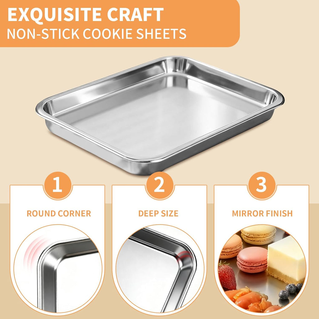 Skiennix Baking Sheet Set - Heavy Duty Stainless Steel Cookie Sheets | Non-Stick, Easy Clean, 10.5/12.4/16 Inch