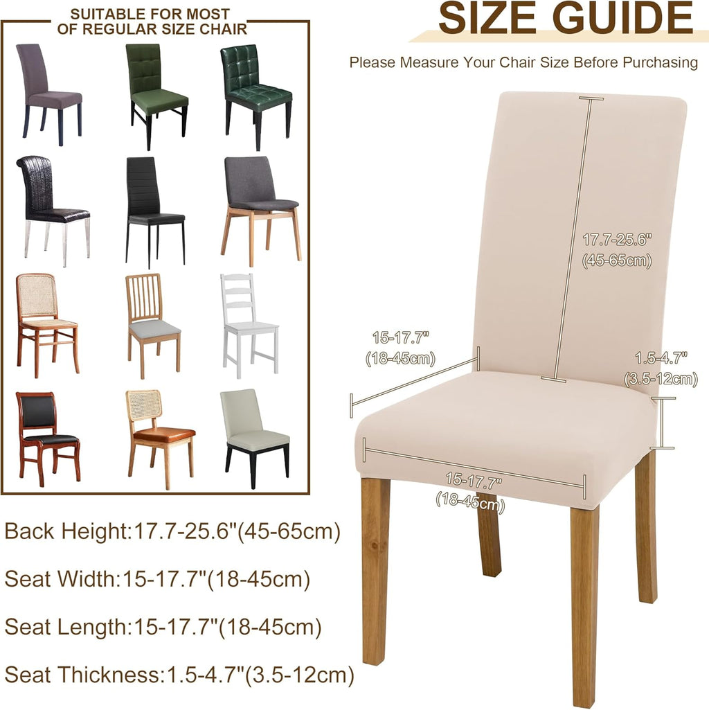 Skiennix Dining Chair Covers - Stretch Washable Slipcovers Set of 6 | Beige Protective Covers for Home & Restaurant