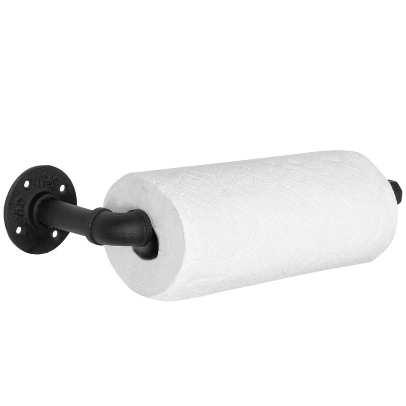 MyGift Paper Towel Holder Under Cabinet Paper Towel Holder Wall Mount, Industrial Pipe Matte Black Hanging Kitchen Towel Rack
