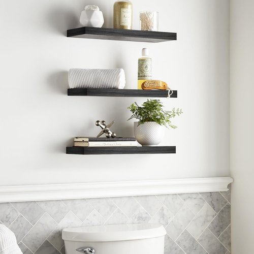 BAYKA Floating Wall Shelves - Set of 3 Stylish Black Shelves | 15.7 Inches Each