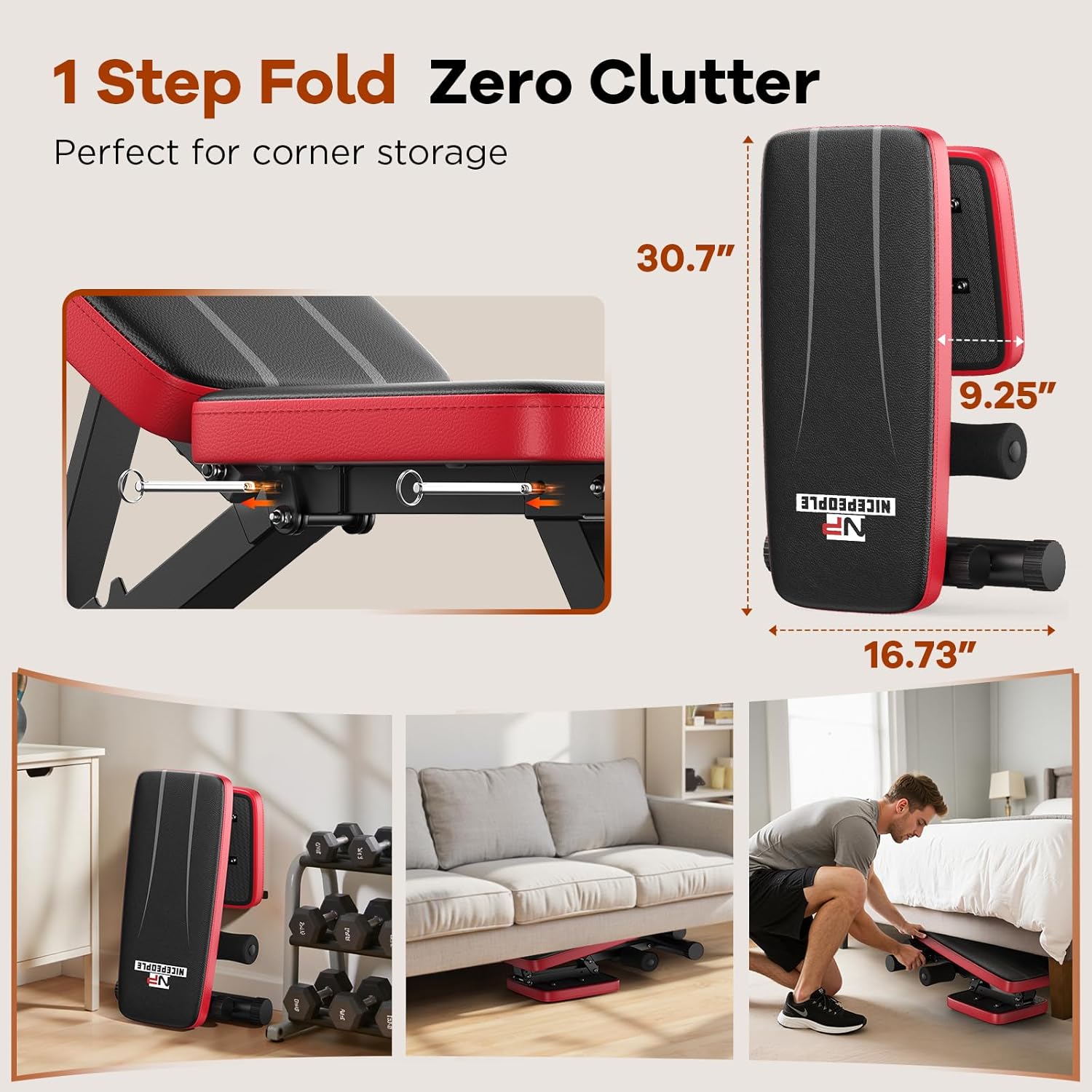 NICEPEOPLE Adjustable Weight Bench - 660LBS Capacity Home Gym Workout Bench | Compact & Foldable Design