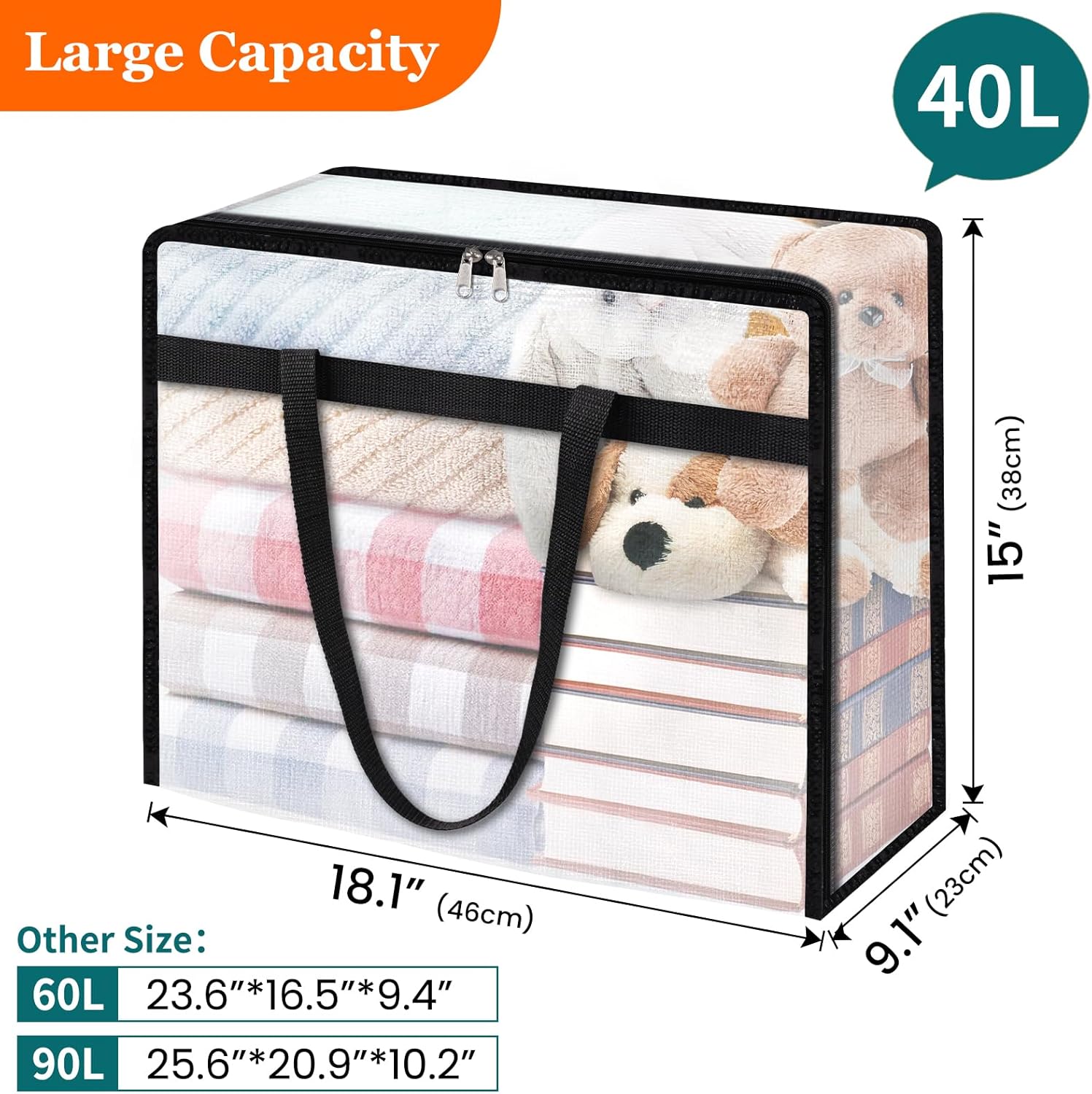 TasticTotes Clear Storage Bags - 6 Pack for Comforters, Clothes & Bedding | Zippered Under-Bed Organizer (40L)