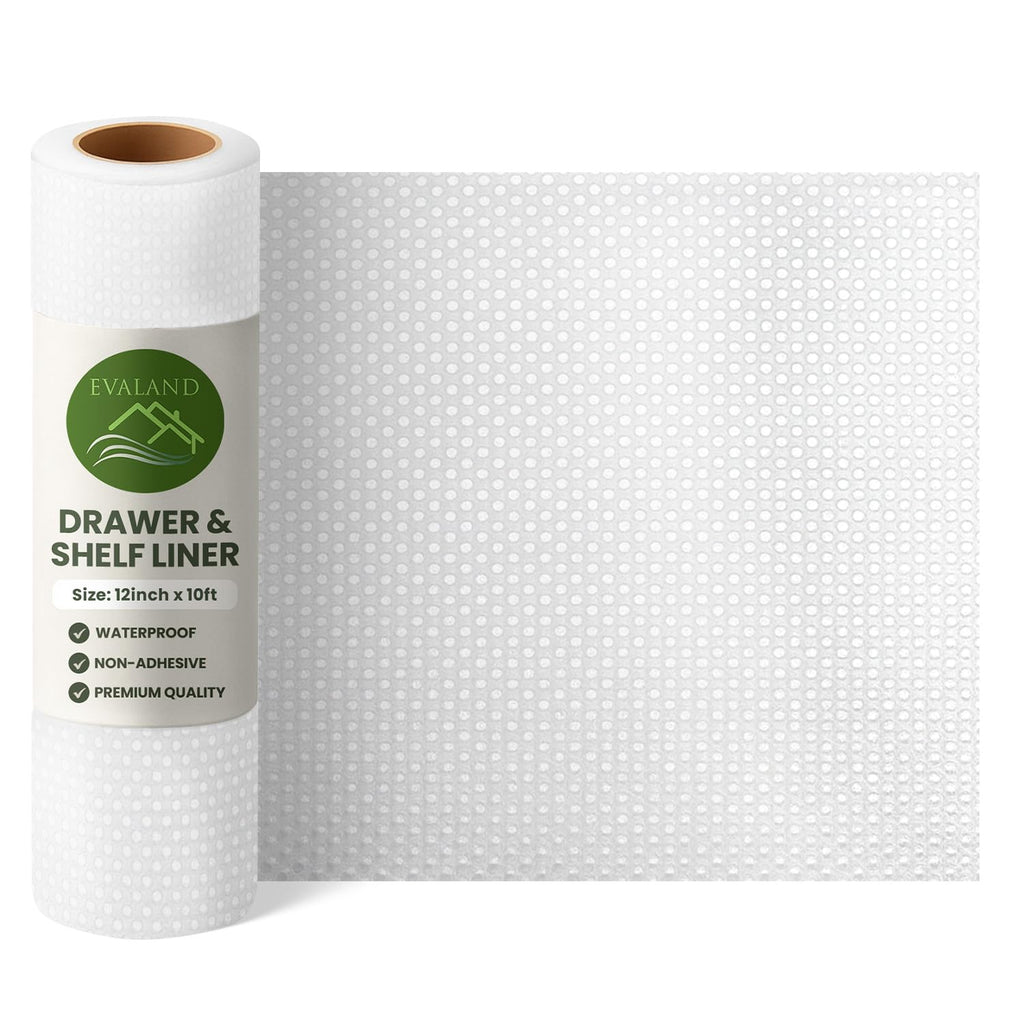 EVALAND Shelf Liners for Kitchen Cabinets Non-Adhesive 12" x 10 FT Clear Drawer Liner Non Slip, Washable Cabinet Liner, Waterproof Shelf Liners for Cabinets, Refrigerator Bathroom Pantry Cabinet Mat