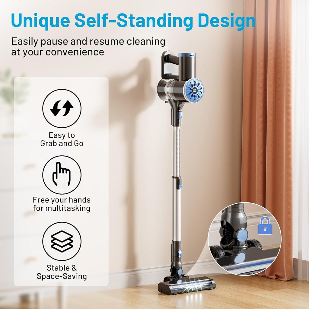 VIPSUN Cordless Vacuum Cleaner - Lightweight 6-in-1 Stick Vacuum with LED Screen for Carpets & Pet Hair