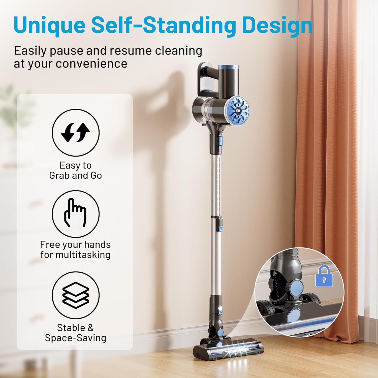 VIPSUN Cordless Vacuum Cleaner - Lightweight 6-in-1 Stick Vacuum with LED Screen for Carpets & Pet Hair