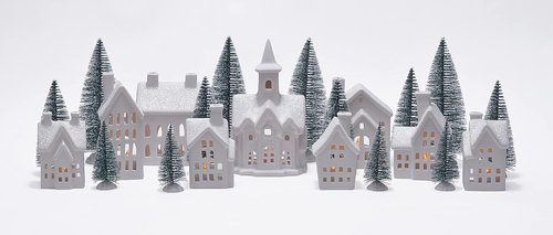 Mark Feldstein & Associates Winter Village LED Tea Light Set - 31-Piece Porcelain Christmas Decor